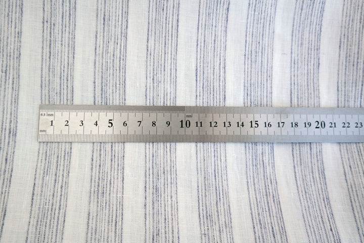 Linen Fabric with Melange Stripe 7203 - The Linen Lab - white with melange stripe