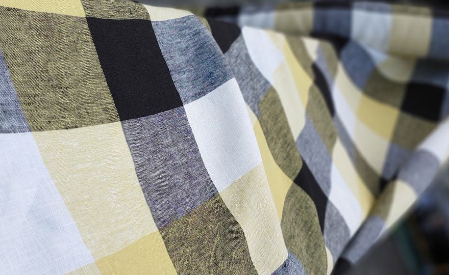 Linen Fabric Yellow Big Gingham Check 4533 - The Linen Lab - Yellow check 4533