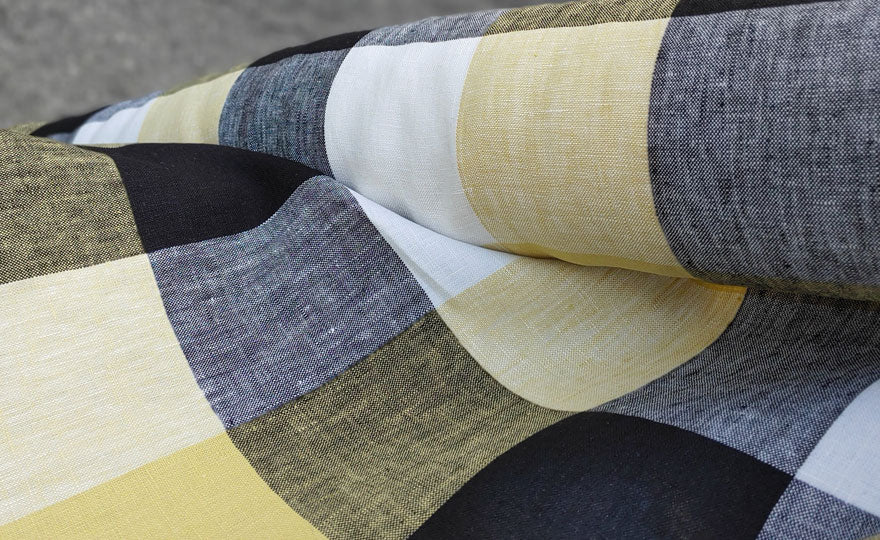 Linen Fabric Yellow Big Gingham Check 4533 - The Linen Lab - Yellow check 4533