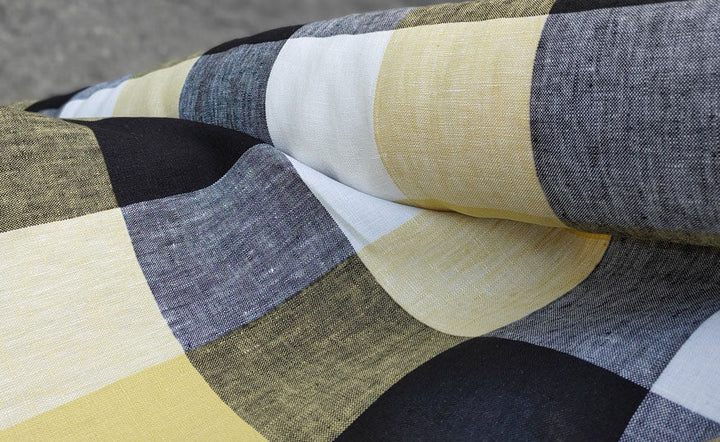 Linen Fabric Yellow Big Gingham Check 4533 - The Linen Lab - Yellow check 4533