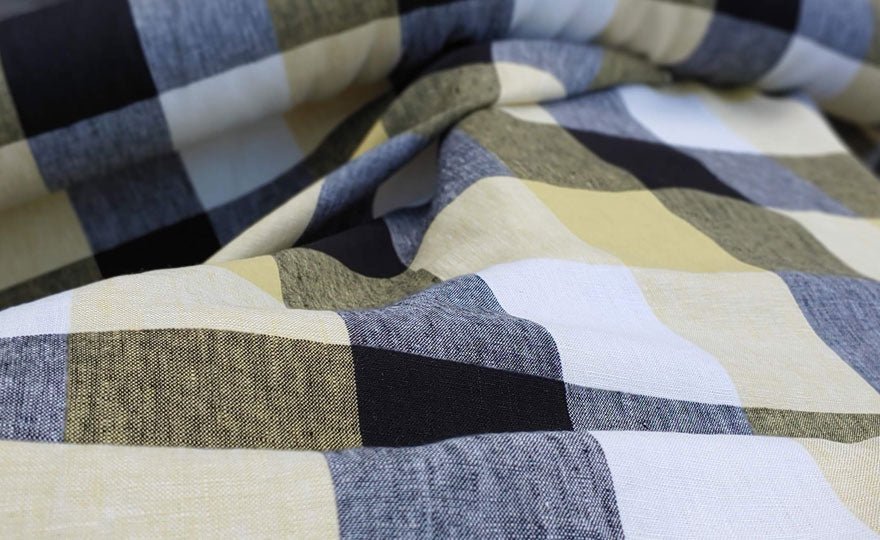 Linen Fabric Yellow Big Gingham Check 4533 - The Linen Lab - Yellow check 4533