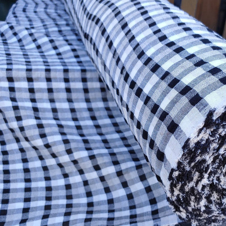 Linen Gingham Check Seersucker Fabric (6326 6828 6827 6918 6919) - The Linen Lab - Red