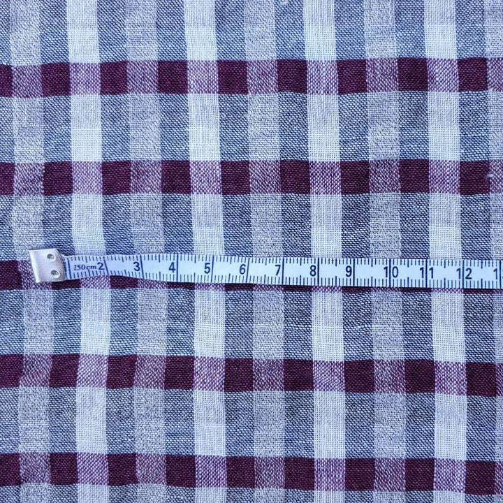 Linen Gingham Check Seersucker Fabric (6326 6828 6827 6918 6919) - The Linen Lab - Red