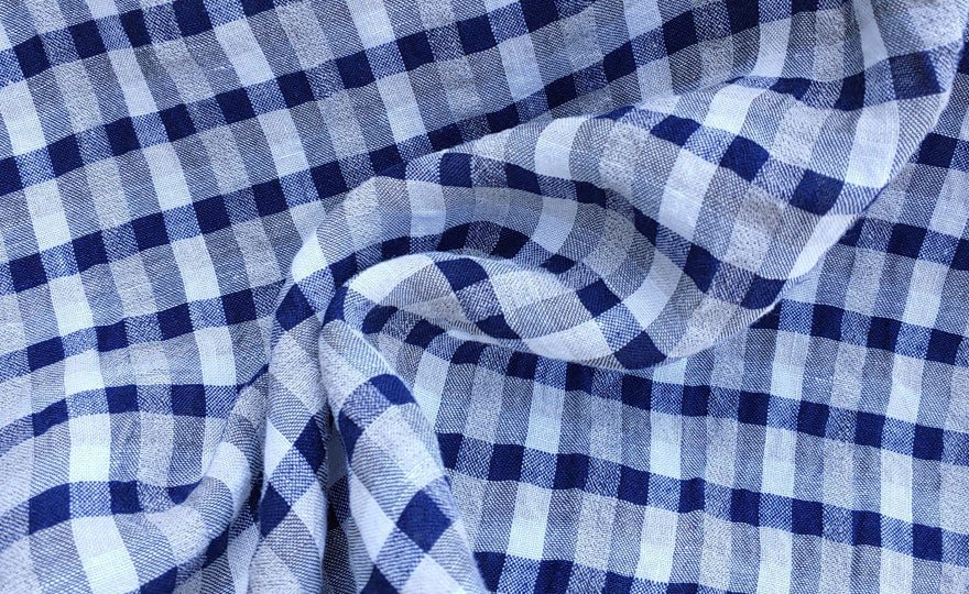 Linen Gingham Check Seersucker Fabric (6326 6828 6827 6918 6919) - The Linen Lab - Navy