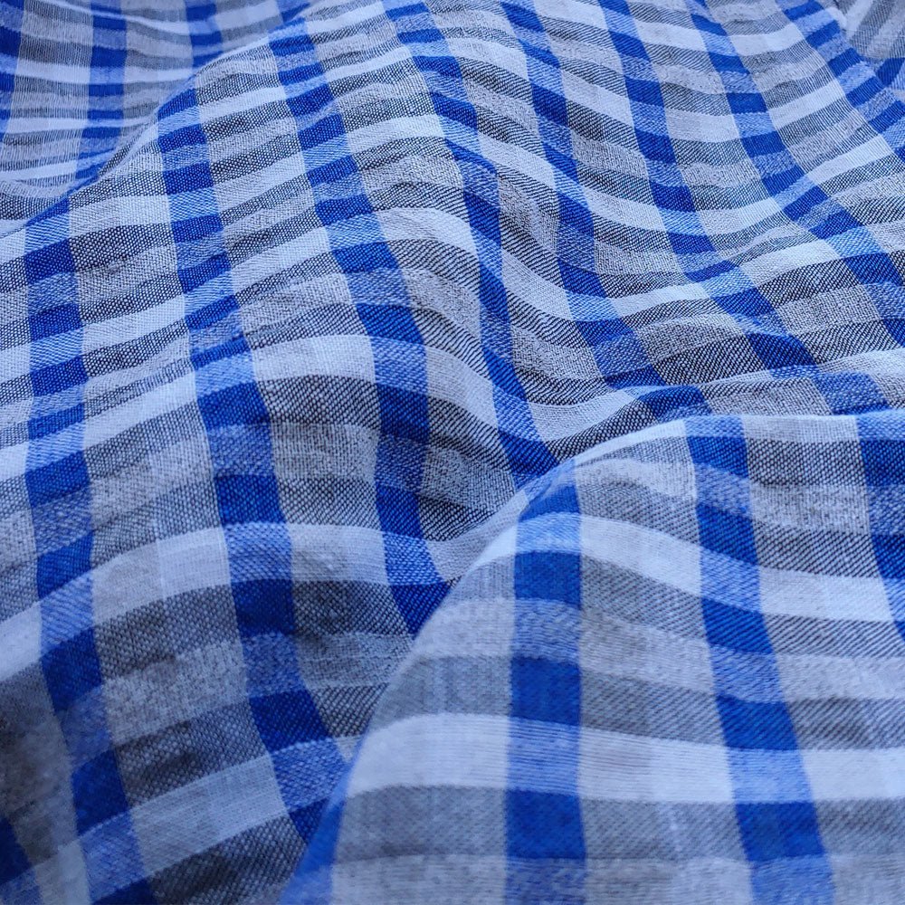 Linen Gingham Check Seersucker Fabric (6326 6828 6827 6918 6919) - The Linen Lab - Blue