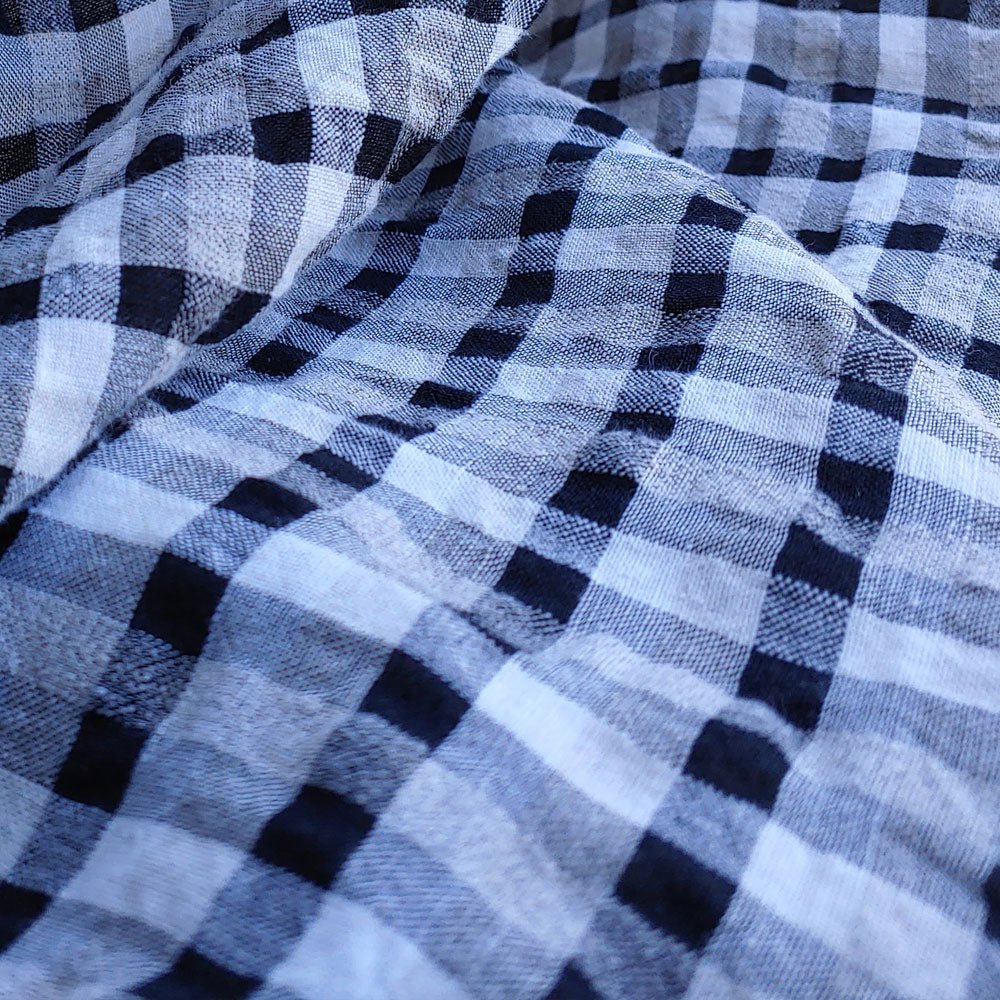 Linen Gingham Check Seersucker Fabric (6326 6828 6827 6918 6919) - The Linen Lab - Black