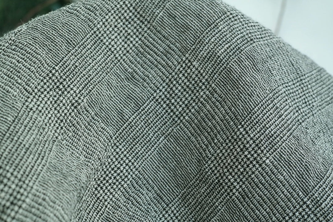 Linen Glen Plaid 4-way Stretch Fabric with Wrinkle Effect 7319 - The Linen Lab - BLACK