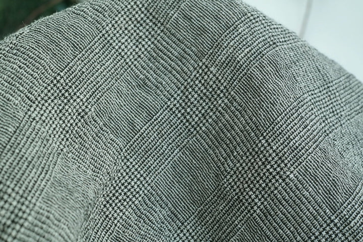 Linen Glen Plaid 4-way Stretch Fabric with Wrinkle Effect 7319 - The Linen Lab - BLACK