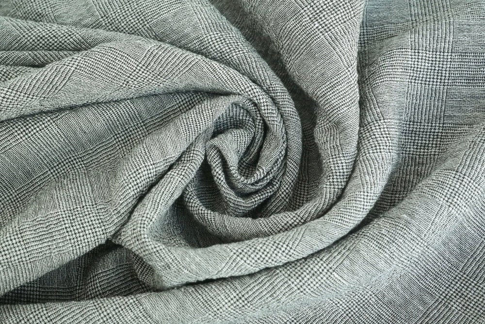 Linen Glen Plaid 4-way Stretch Fabric with Wrinkle Effect 7319 - The Linen Lab - BLACK