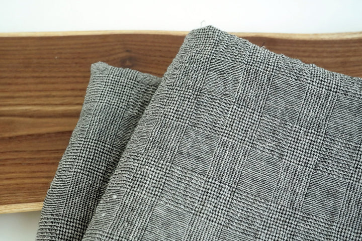 Linen Glen Plaid 4-way Stretch Fabric with Wrinkle Effect 7319 - The Linen Lab - BLACK