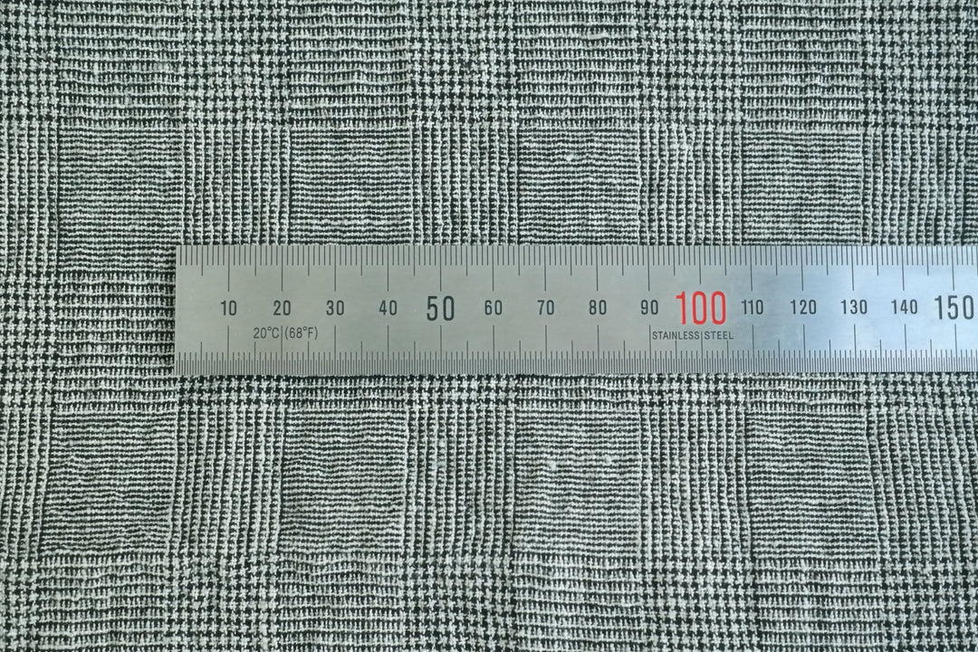 Linen Glen Plaid 4-way Stretch Fabric with Wrinkle Effect 7319 - The Linen Lab - BLACK
