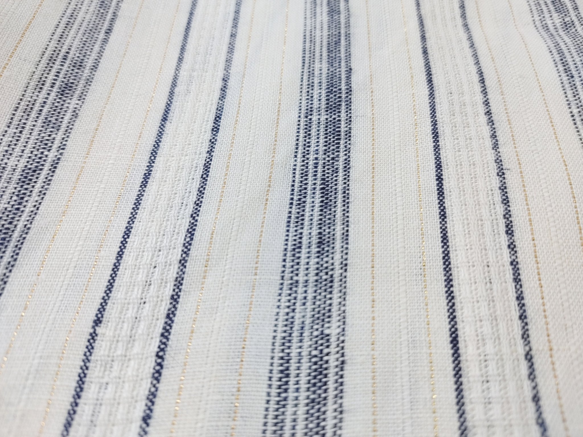 Linen Gold Lurex Dobby Stripe Fabric 1547 74 - The Linen Lab - Ivory