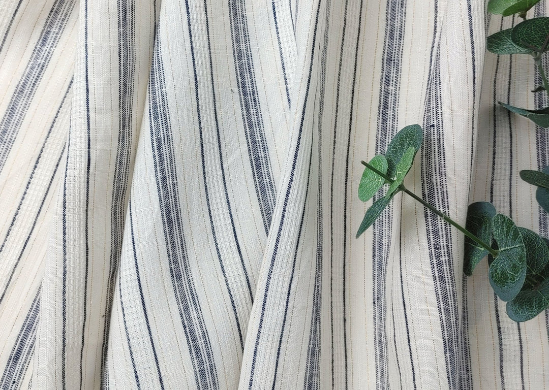 Linen Gold Lurex Dobby Stripe Fabric 1547 74 - The Linen Lab - Ivory
