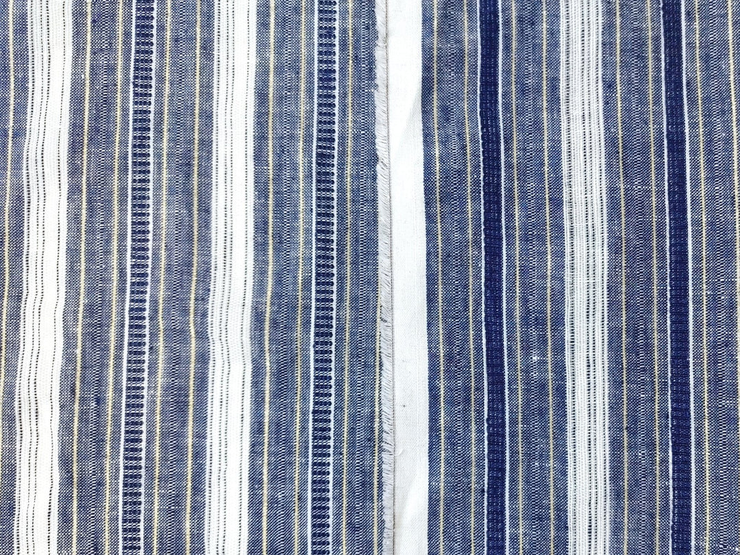 Linen Gold Lurex Dobby Stripe Fabric 1547 74 - The Linen Lab - Ivory