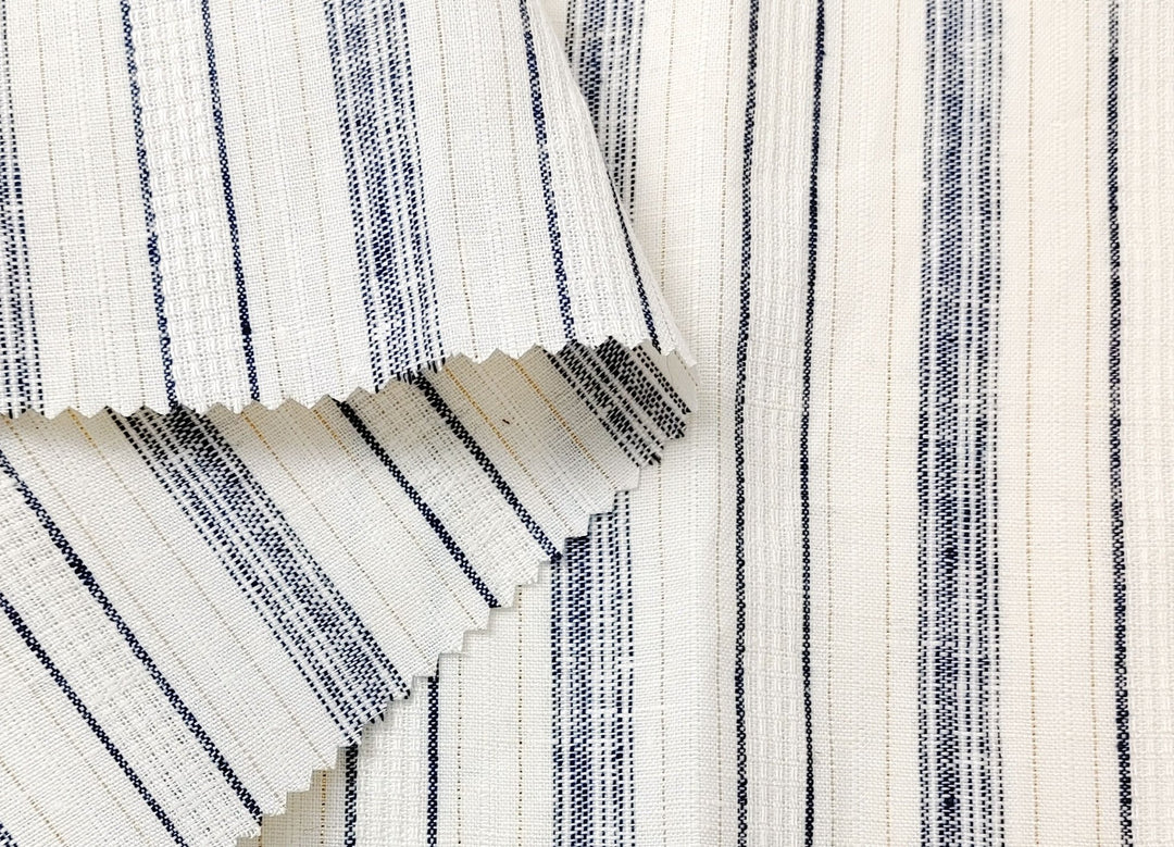 Linen Gold Lurex Dobby Stripe Fabric 1547 74 - The Linen Lab - Ivory