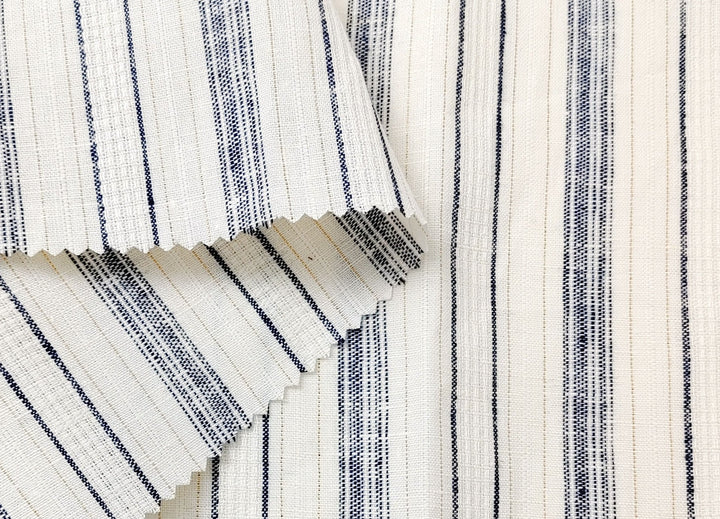 Linen Gold Lurex Dobby Stripe Fabric 1547 74 - The Linen Lab - Ivory
