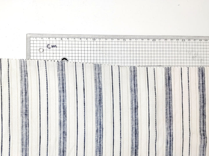 Linen Gold Lurex Dobby Stripe Fabric 1547 74 - The Linen Lab - Ivory