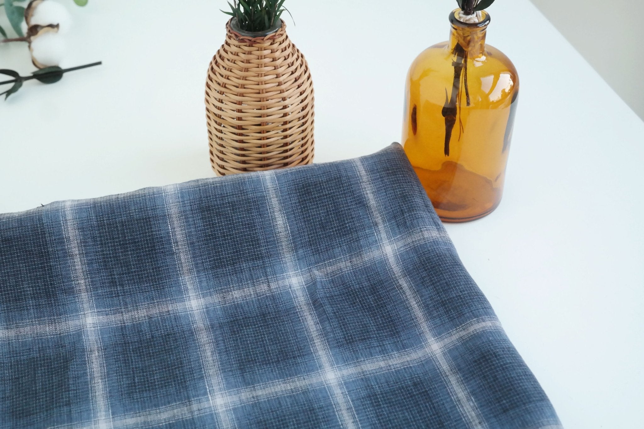 Linen Gradation Plaid Fabric (7324) - The Linen Lab - navy
