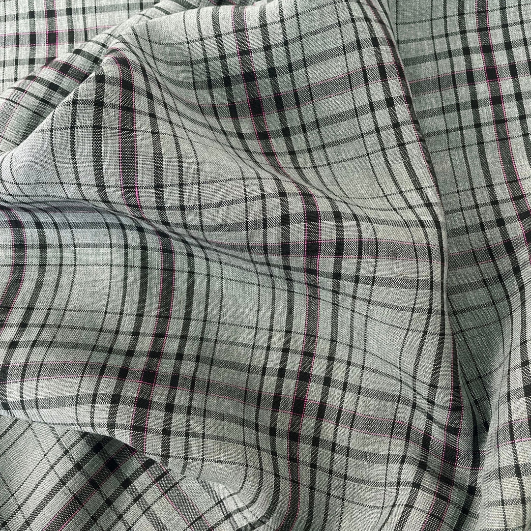 Linen Grey Grid Check 7320 - The Linen Lab - Grey