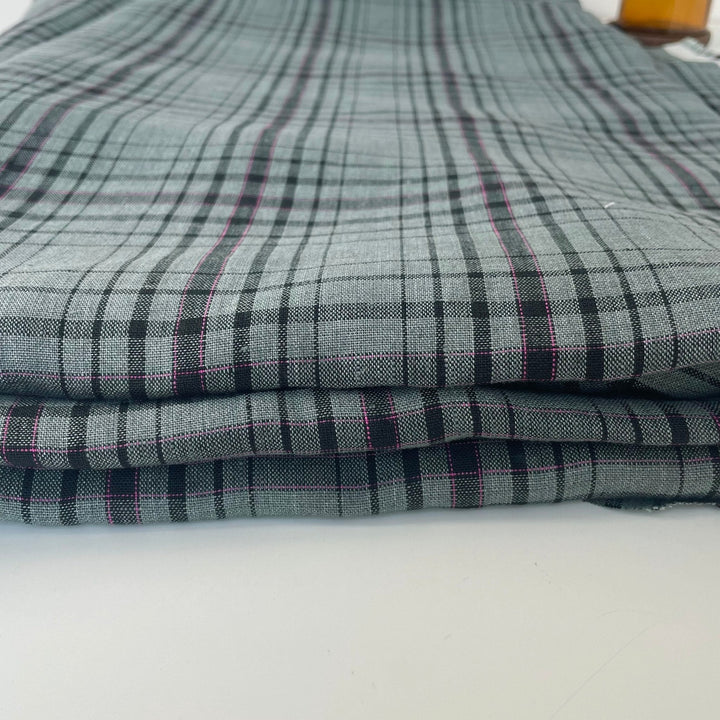 Linen Grey Grid Check 7320 - The Linen Lab - Grey