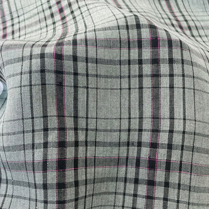 Linen Grey Grid Check 7320 - The Linen Lab - Grey