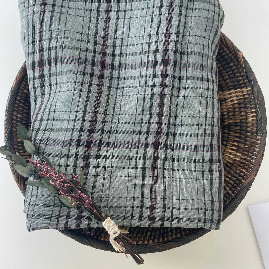 Linen Grey Grid Check 7320 - The Linen Lab - Grey