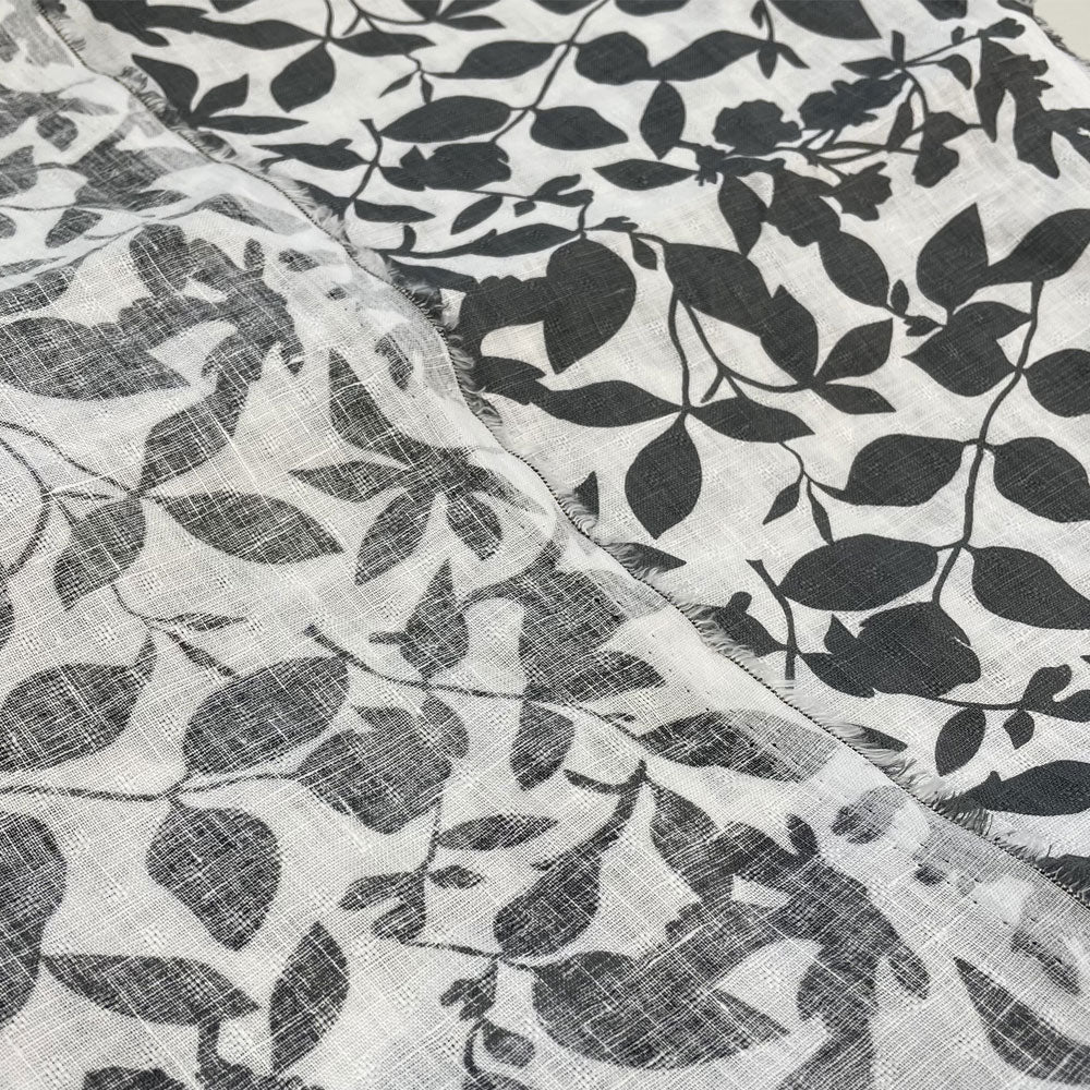 Linen Grey Leaf Print (7275) - The Linen Lab - Grey