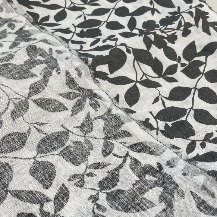 Linen Grey Leaf Print (7275) - The Linen Lab - Grey