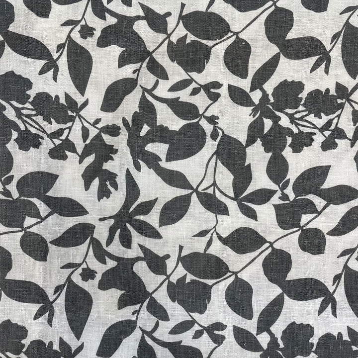 Linen Grey Leaf Print (7275) - The Linen Lab - Grey