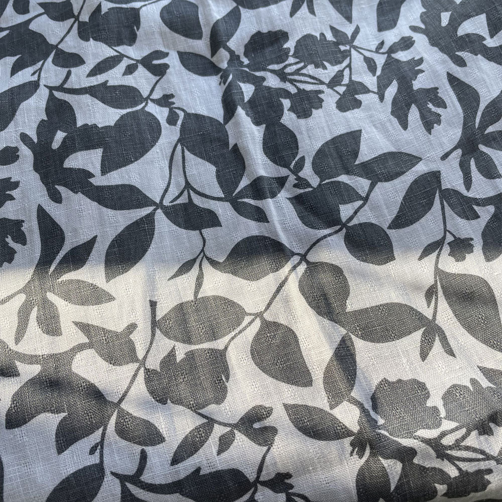 Linen Grey Leaf Print (7275) - The Linen Lab - Grey