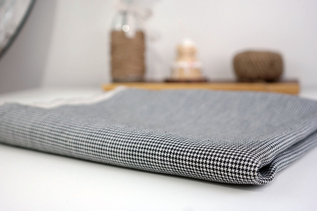 Linen Houndstooth Stretch Fabric (6027) - The Linen Lab - White and Black