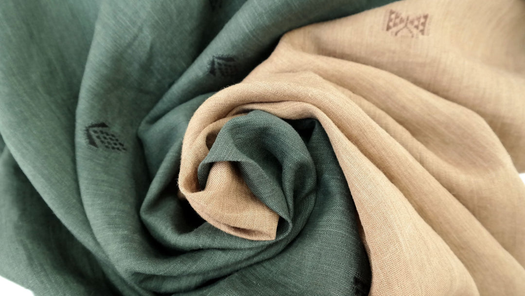 Linen Jacquard Flower and Butterfly Embroidery Fabric 6875 6876 - The Linen Lab - Green