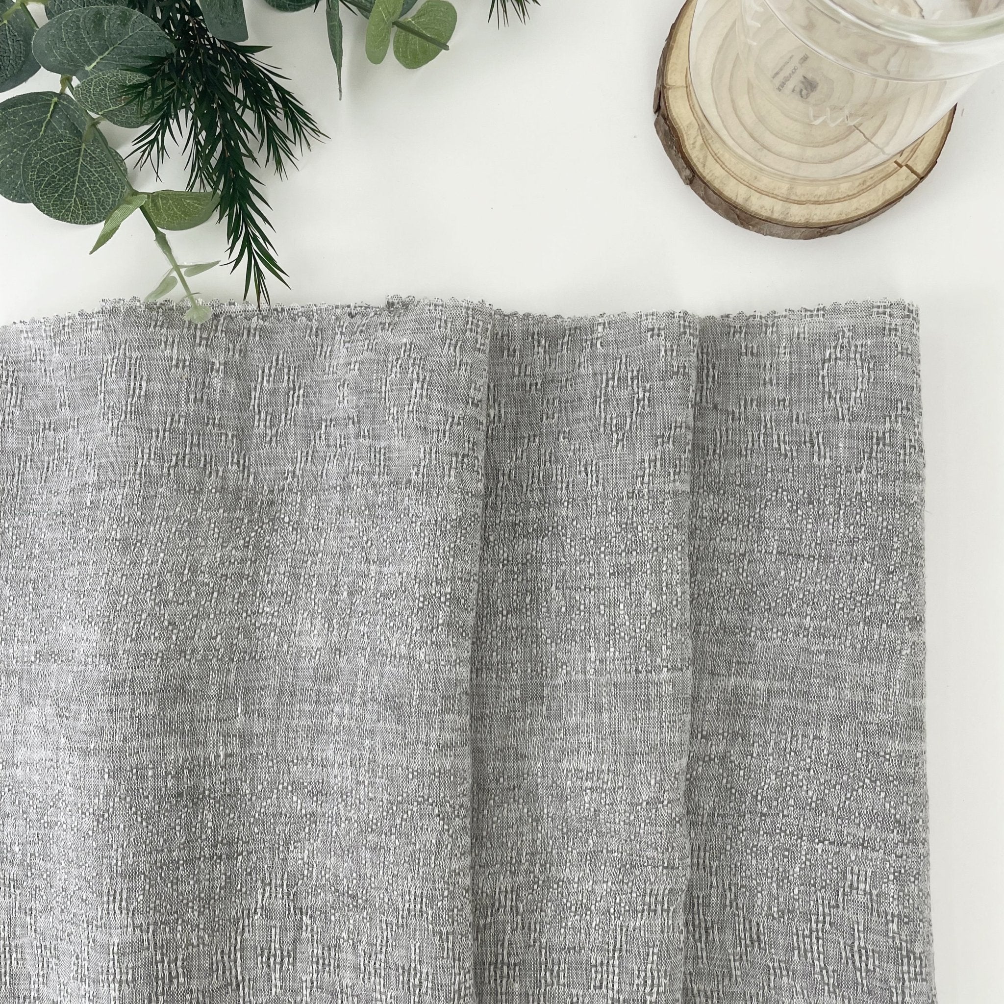 Linen Jacquard Multi Pattern Fabric - The Linen Lab - Grey