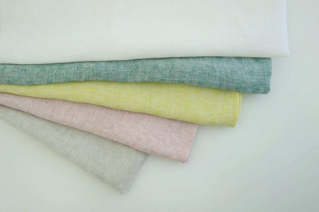 Linen Jacquard Small Flower Pattern Fabric (7168 7174 7195 7196 7197) - The Linen Lab - light natural