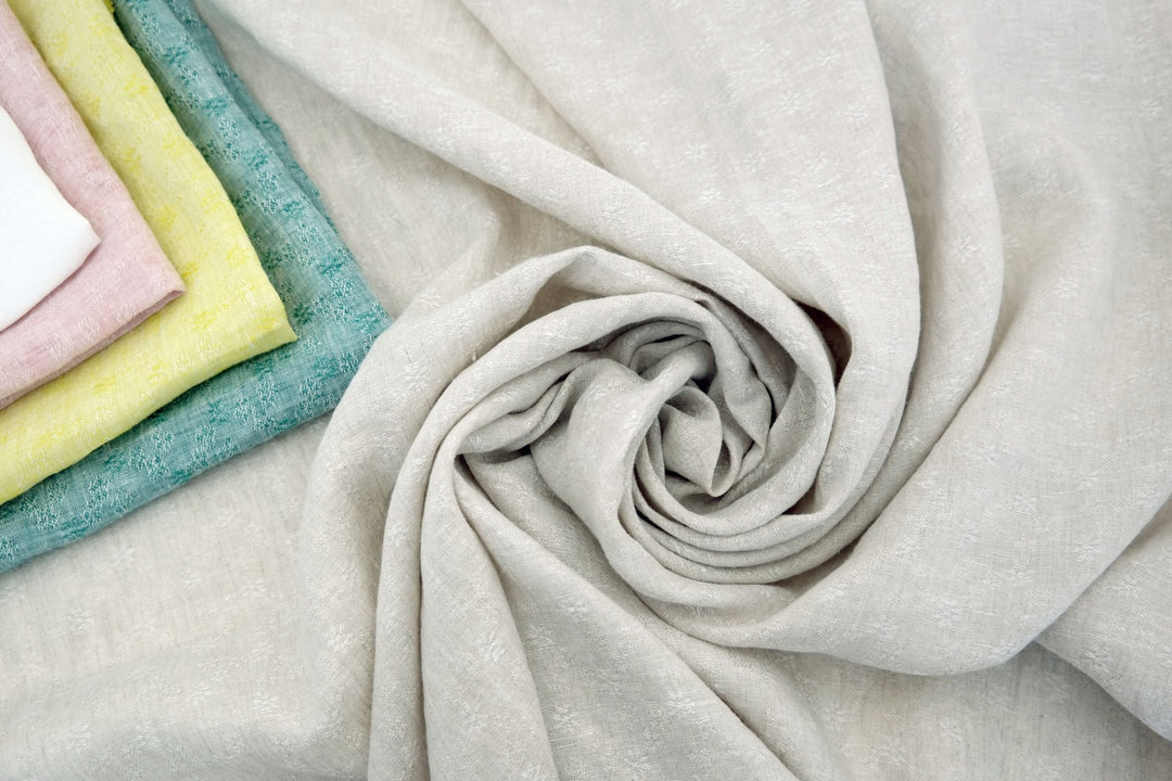 Linen Jacquard Small Flower Pattern Fabric (7168 7174 7195 7196 7197) - The Linen Lab - light natural