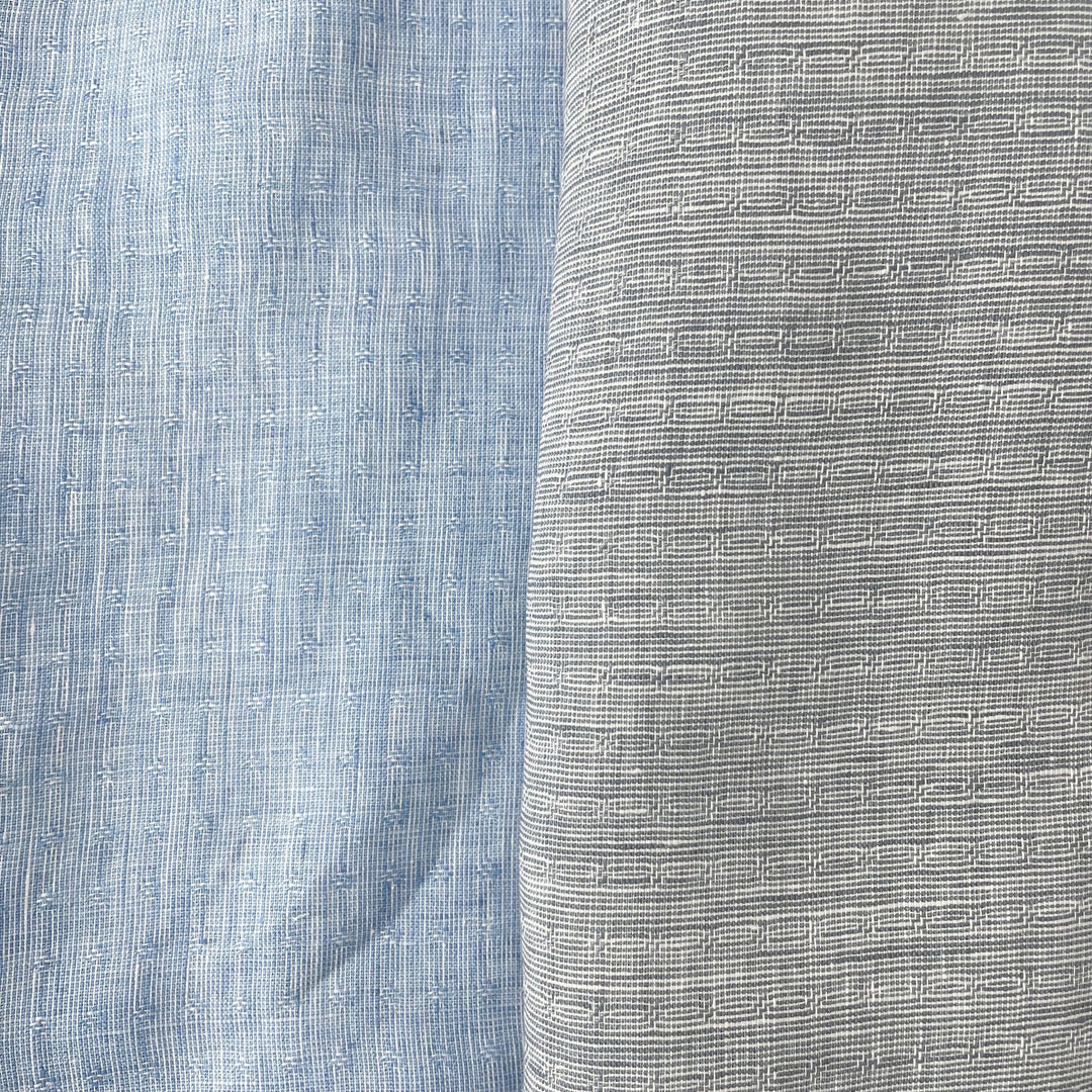 Linen Jacquard Small Pattern Fabric 4888 4887 - The Linen Lab - Blue