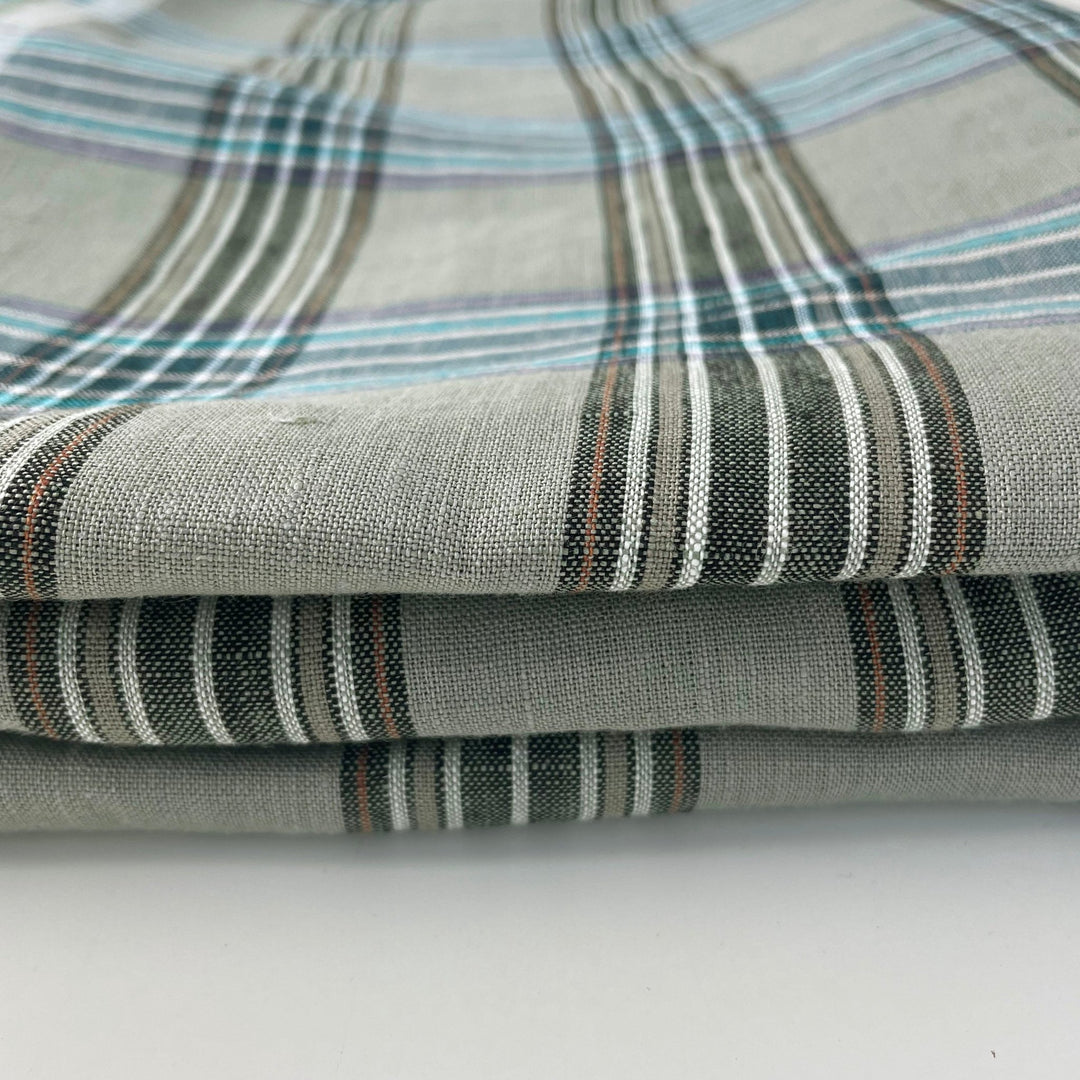 Linen Khaki Grid Check 7334 - The Linen Lab - Khaki