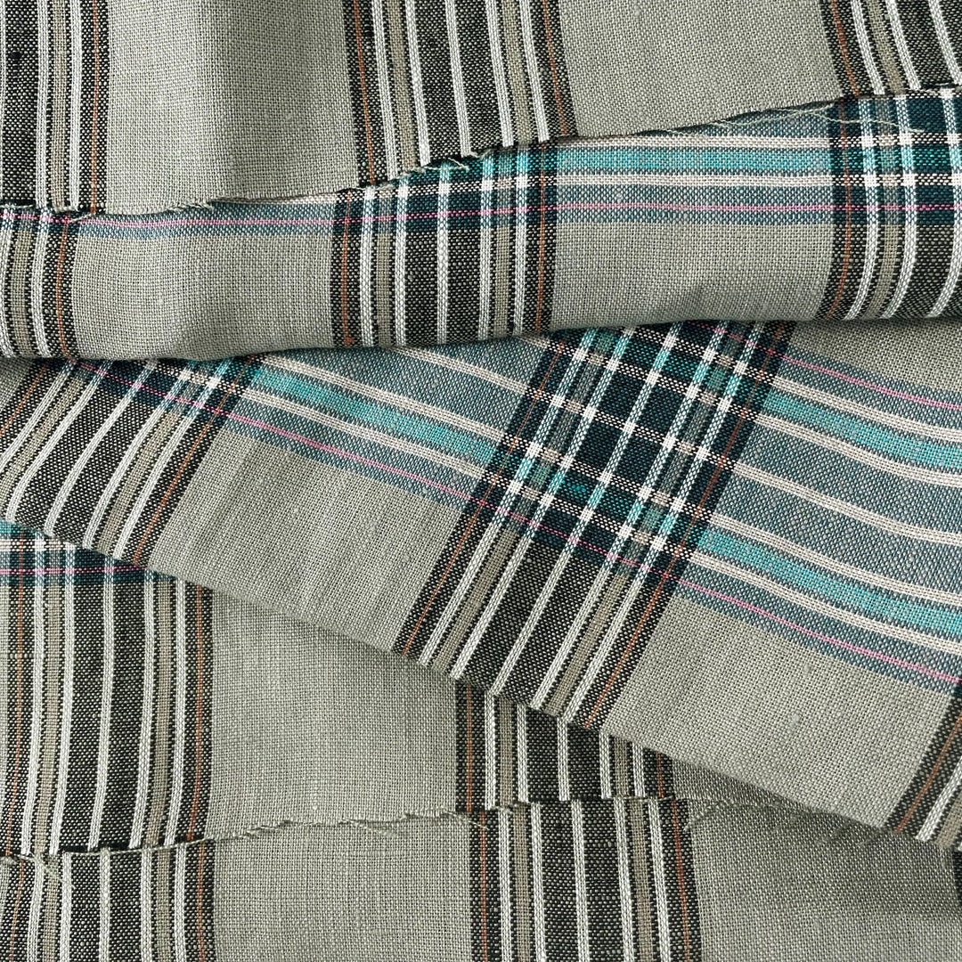 Linen Khaki Grid Check 7334 - The Linen Lab - Khaki