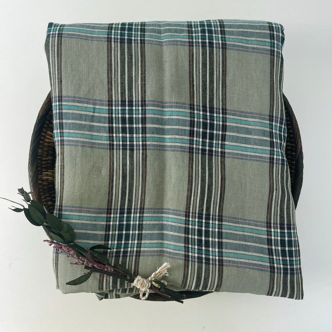 Linen Khaki Grid Check 7334 - The Linen Lab - Khaki