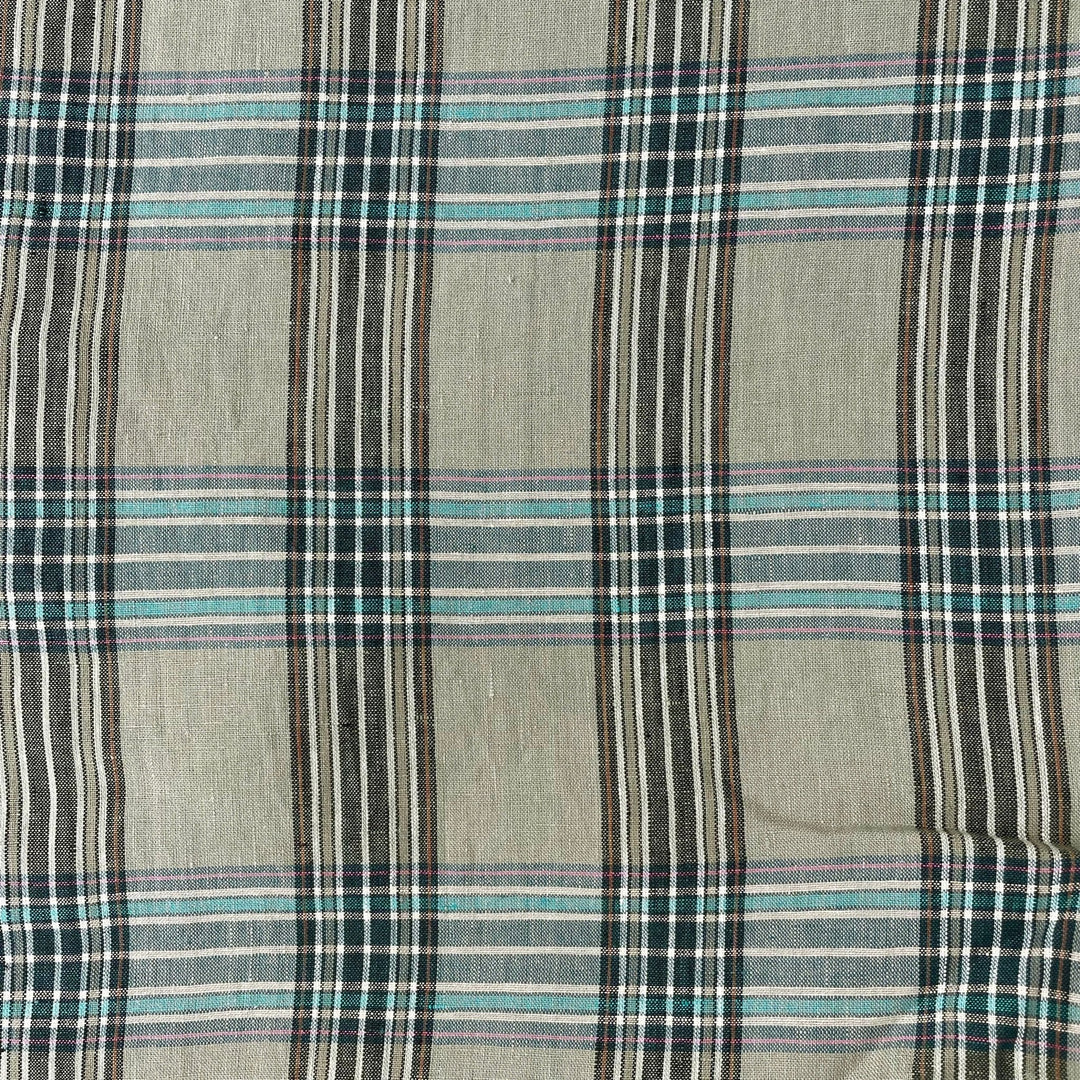 Linen Khaki Grid Check 7334 - The Linen Lab - Khaki