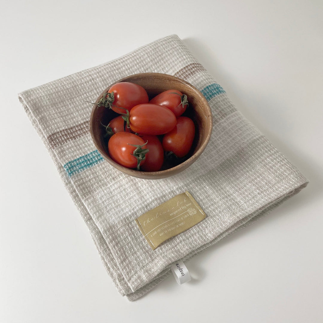 Linen Kitchen Cloth Towel Stripe Waffle Shape - The Linen Lab -
