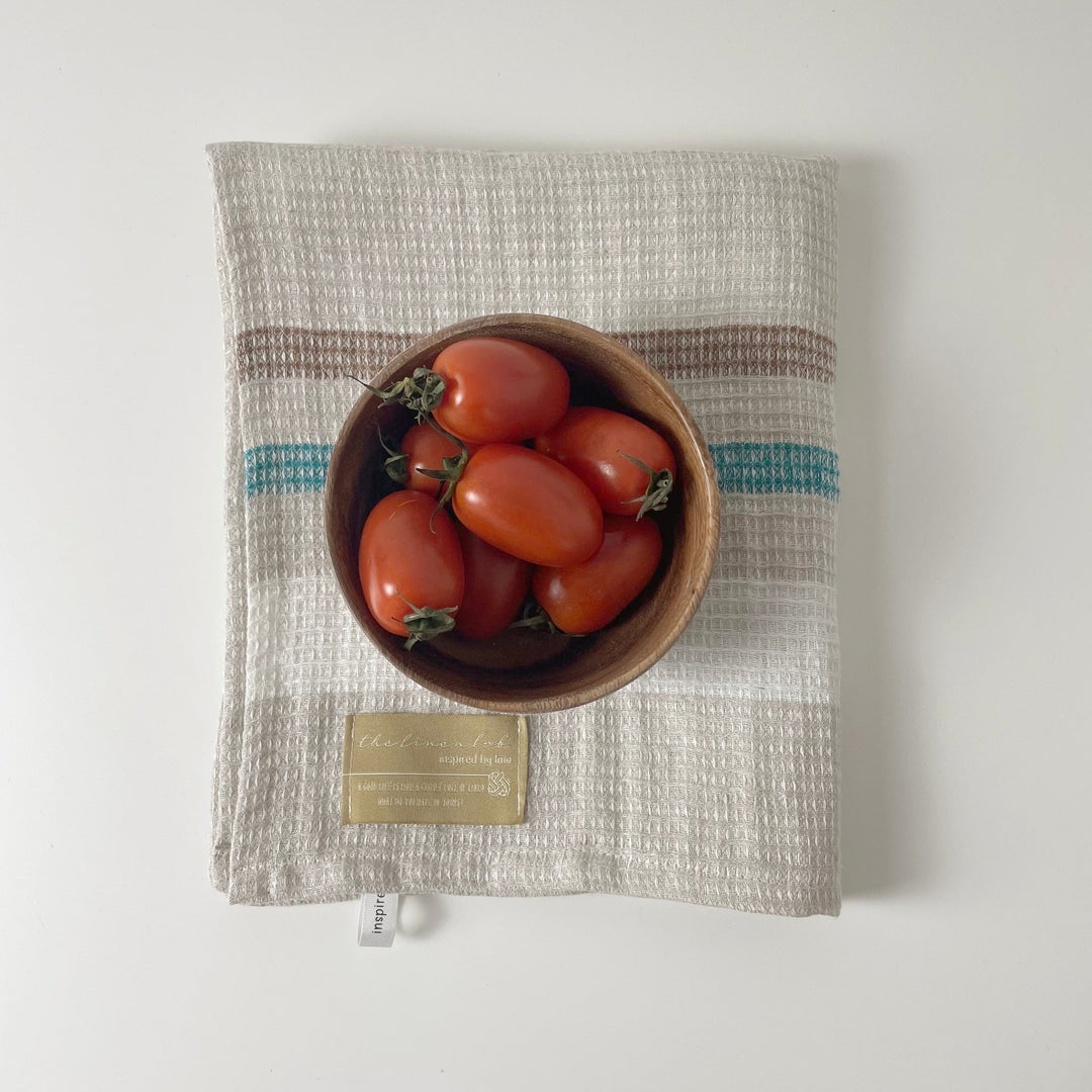 Linen Kitchen Cloth Towel Stripe Waffle Shape - The Linen Lab -