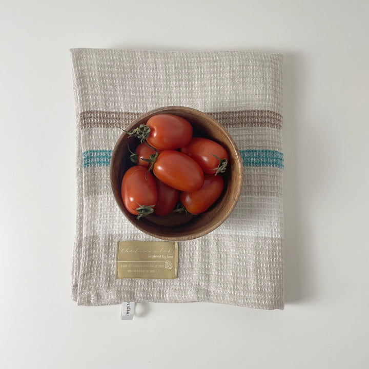 Linen Kitchen Cloth Towel Stripe Waffle Shape - The Linen Lab -