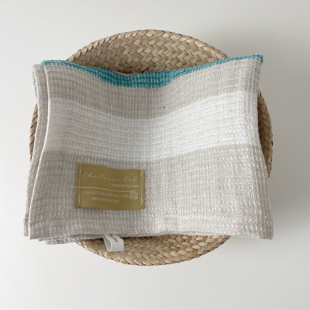 Linen Kitchen Cloth Towel Stripe Waffle Shape - The Linen Lab -