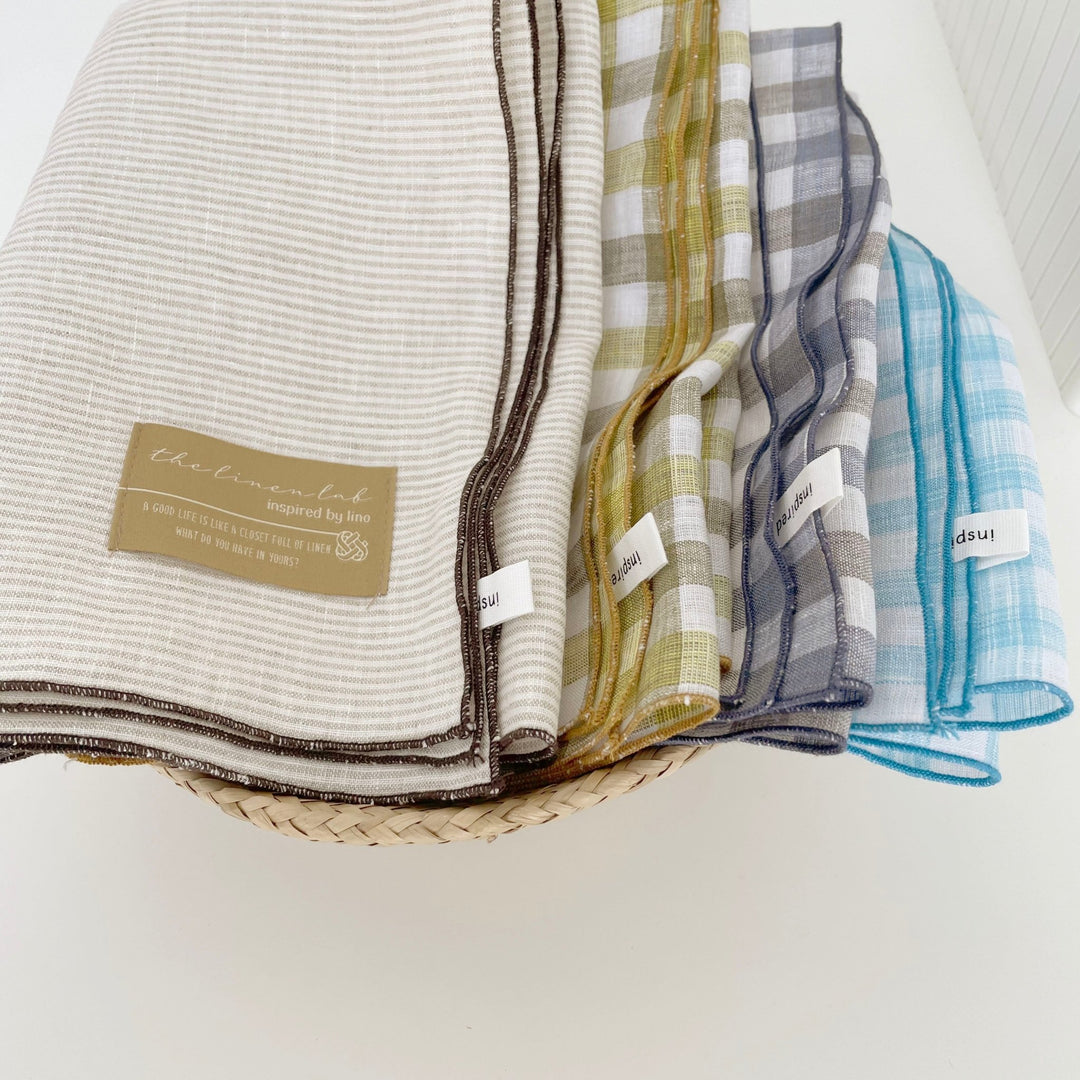 Linen Kitchen Cloth Towel Stripe&Check - The Linen Lab - Yellow check