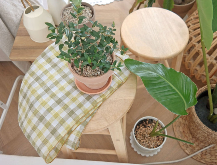 Linen Kitchen Cloth Towel Stripe&Check - The Linen Lab - Yellow check