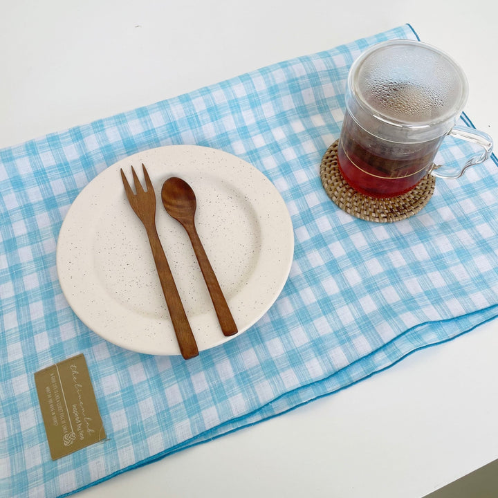 Linen Kitchen Cloth Towel Stripe&Check - The Linen Lab - Skyblue check