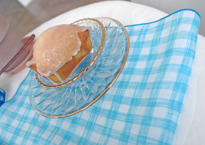 Linen Kitchen Cloth Towel Stripe&Check - The Linen Lab - Skyblue check
