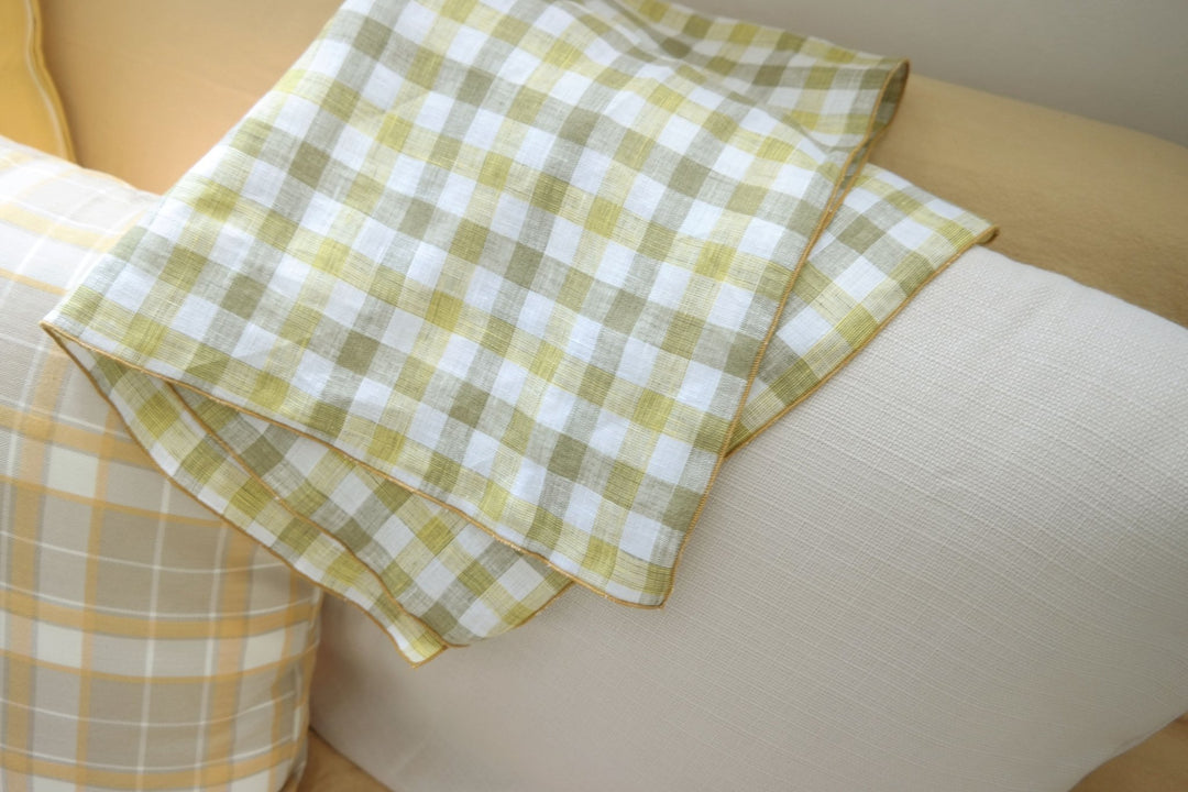 Linen Kitchen Cloth Towel Stripe&Check - The Linen Lab - Yellow check