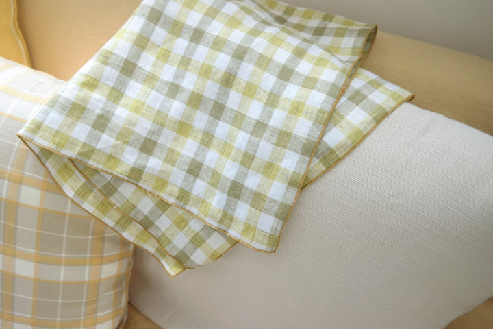 Linen Kitchen Cloth Towel Stripe&Check - The Linen Lab - Yellow check